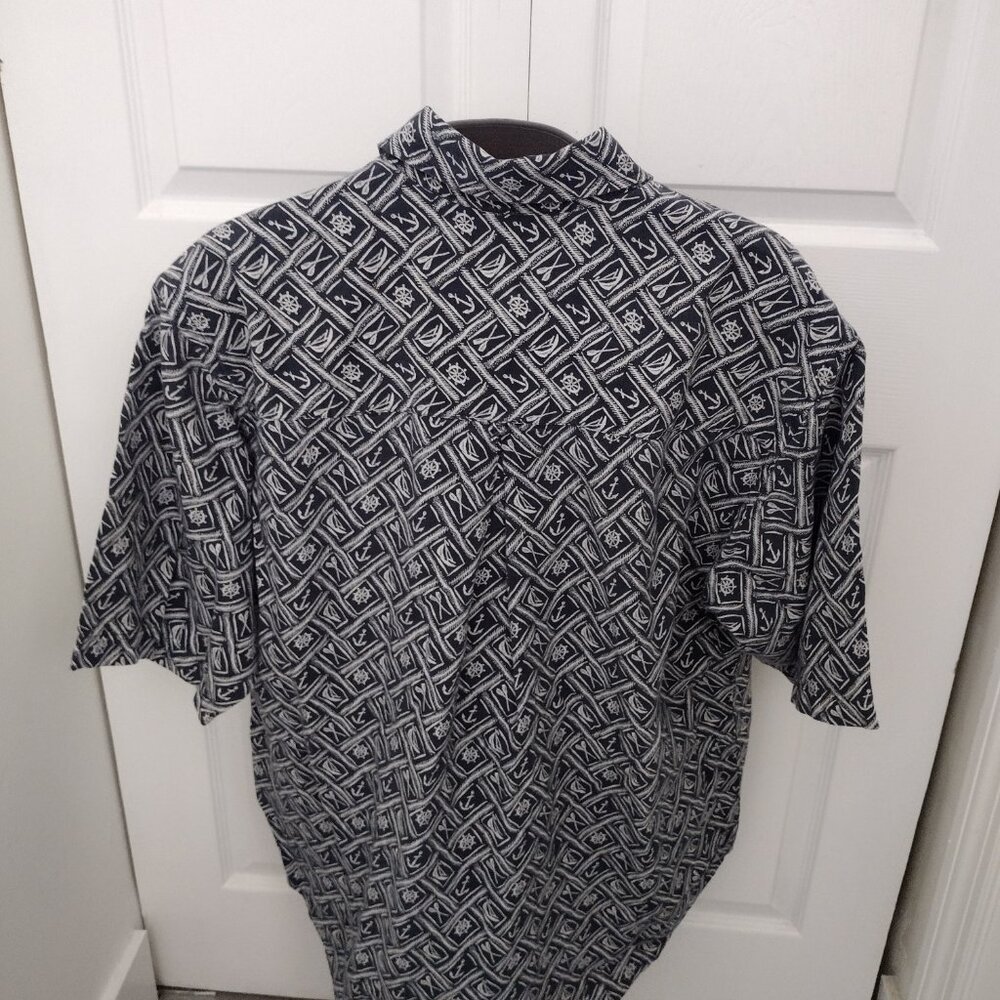 Ruff Hewn Men’s Hawaiian Shirt Medium Linen Cotton Blend Nautical Print - Picture 4 of 7